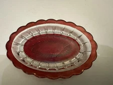 Antique Ottumwa Iowa Souvenir Ruby Stained Trinket Dish