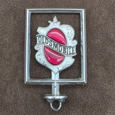 Vintage 1980s Oldsmobile Hood Ornament Red Crest Emblem Oem Classic Chrome Badge