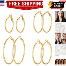 4 Pairs Silver Gold Hoop Earrings for Women 14K Gold Plated Hoop Earrings S...