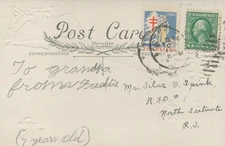 1922 Rhode Island Christmas Seal on Postcard - From 7 Year Old Boy!