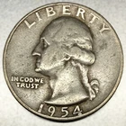 1954 D Washington 90% Silver Quarter Fine Condition 25c US Coin - 4397