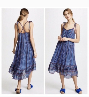 ULLA JOHNSON Cerulean Talin Silk Pleated Strappy Voile Dress Size 2 Floral