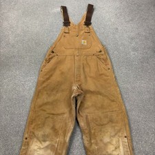 Carhartt Dungarees Kids 26x26 Tan Overalls Double Knee Quilted Duck Bib Youth