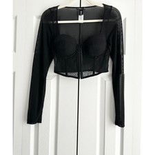 Sincerely Jules Junior's Lace Corset Top Size M Black Long Sheer Sleeves