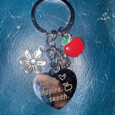 Teacher Appreciation Gift Keychain Thank you Love Inspire Teach Apple Owl Flower