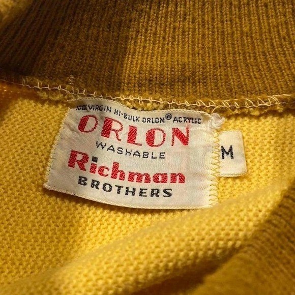 Vintage Richman Brothers Orlon Acrylic Yellow Short Sleeve Mock Neck Sweater M