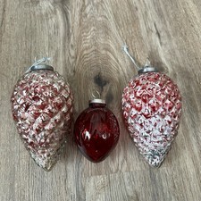 XLarge 7 Glass Red Silver Pine Cone Christmas Tree Ornament Set Of 3 Heavy