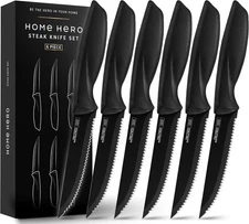 Home Hero Steak Knife Set - Nonstick Serrated Steak Knives - Stainless-Steel Kit