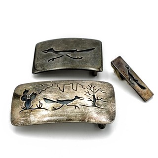 Southwest Sterling Roadrunner Desert Belt Buckles & Tie Clip Lot of 3 #S6064 4