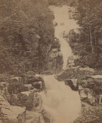 Silver Cascade after a Storm Crawford Notch NH White Mountains Stereoview c1875
