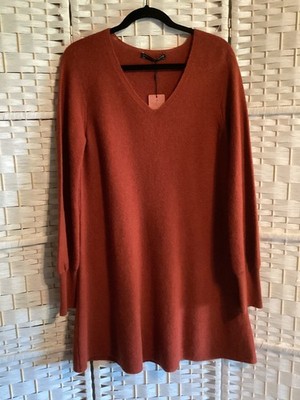 New Peruvian Connection 100% Royal Alpaca Alina Tunic rust v neck Sweater sz M