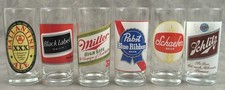 Vtg 1960s BEER GLASS SET 6 Pabst Miller Schlitz Ballantine Black Label Schaefer