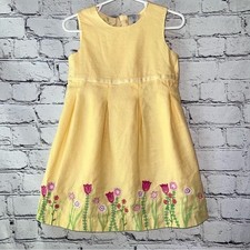 Old Navy Vintage Toddler Girls Floral Yellow Linen Cotton Dress 2T