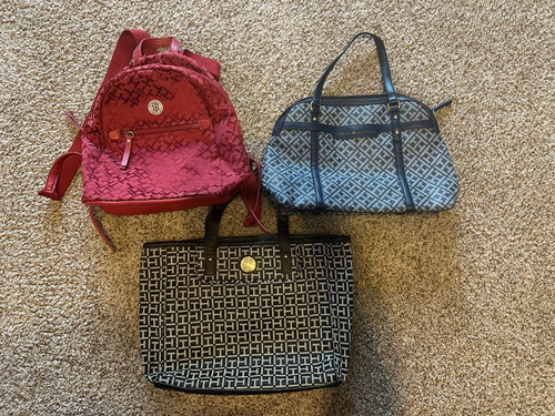 Lot of 3 Tommy Hilfiger Monogram Bags: Tote, Backpack, & Satchel-TH Logo Bundle