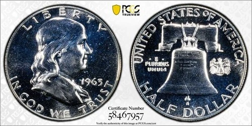 1963 50c SILVER FRANKLIN HALF DOLLAR PCGS PR67 MIRROR PROOF Gold Shit/Truview