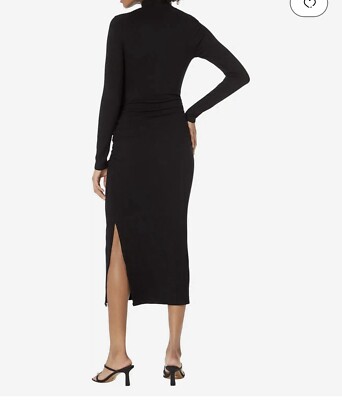 black mock neck midi dress Ella Rafaella Plus Size Mock Neck Mesh Long Sleeve Midi Dress main image 0