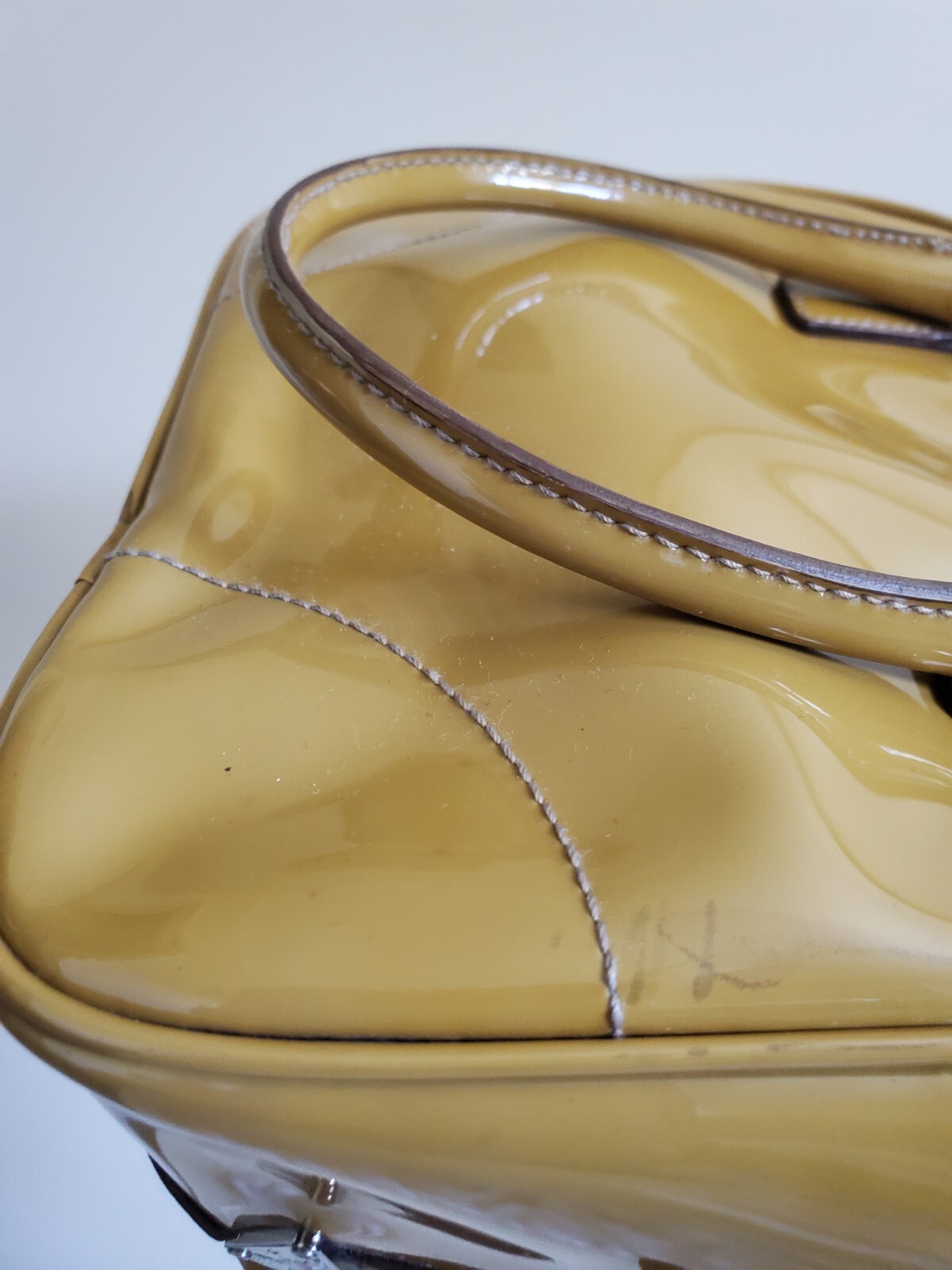 PRADA Patent Leather Bauletto 24 Mini Bag Mustard Yellow Brown Small Handbag  thumbnail 2