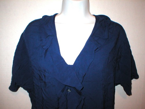 New Womens Express Top Dark Navy Blue XS Nice Work School Blouse SS Viscose - Picture 2 of 9