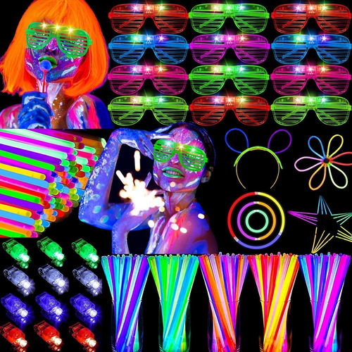 170 PCS Glow in the Dark Party Supplies,100 Glow Sticks, 30 LED Glasses and 40 F