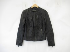 Naf Naf 100% Leather Jacket Ladies Uk 10 Black New Tags Full Zip Biker