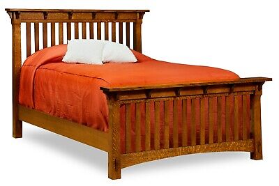 Amish Arts Crafts Mission Slat Bed, Mission Style Oak Queen Bed Frame