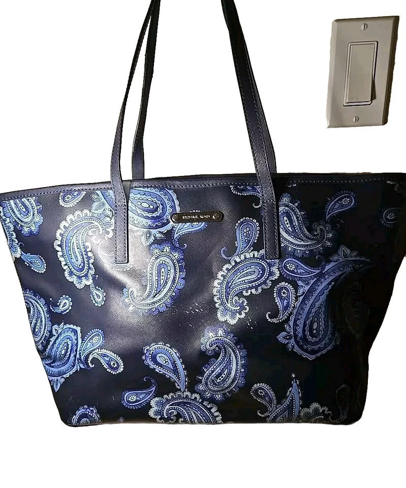 Michael Kors Emry Admiral Blue Paisley Saffiano Leather Large Tote Purse Bag NWT - Image 3 of 4