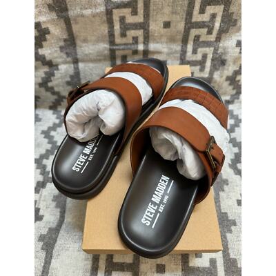 STEVE MADDEN Mens Brown Front Strap Corro Round Toe Leather  display picture 2