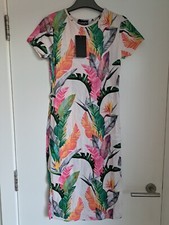 Tropical Ayanapa Midi Dress NEW Size M Palm Multicoloured Bodycon BNWT