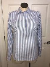 LAUREN RALPH LAUREN Button Up Shirt XL Blue White Stripe, LRL 100 Cotton