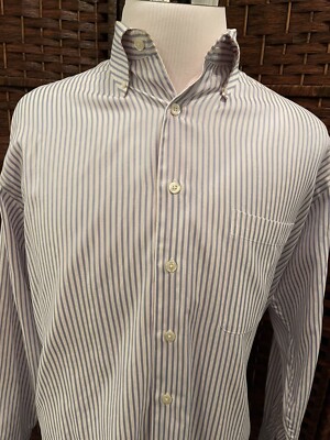 MINE Classic Black Label Dress Shirt Blue White Striped Mens L London Milan NY