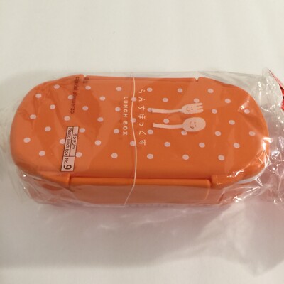Bento Box Lunch Box Orange White Polka Dot 1 Tier Oval Box - 7'' x 3.5'' x 2''