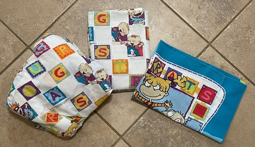Vintage 1999 Rugrats 3 Piece Twin Sheet Set Fitted Flat Pillowcase