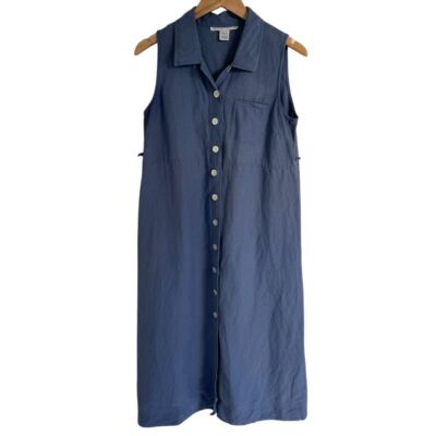 Natural Instincts Button Down Long Linen Blend Blue Coastal Dress Size 8