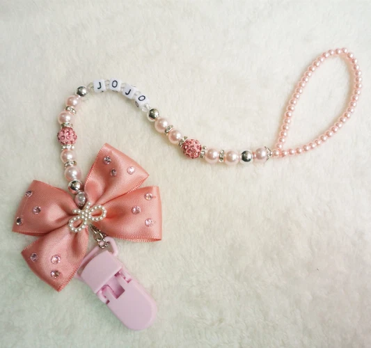 Nuevo Arco Hecho a Mano Rosa y Astilla Cuentas Maniquí Clip Soporte Chupete Soporte Clip Foto 3 de 4