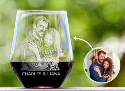 Personalized Valentines Day Wine Glass, Custom Couple Name, Photo for Girlfriend