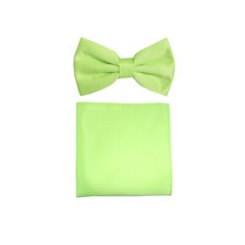 New formal men's pre tied Bow tie  Pocket Square Hankie Lime Green prom wedding