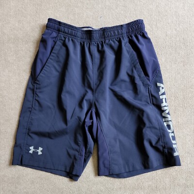 Under Armour Loose Fit Running Shorts Mens Size M Navy Blue Logo Elastic  Waist | eBay