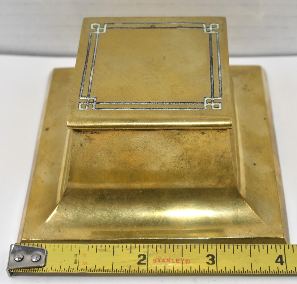 A genuine Bradley & Hubbard antique brass dipping pen inkwell — a respected American maker, beautifully aged, and functional as both décor and a writing ritual prop.