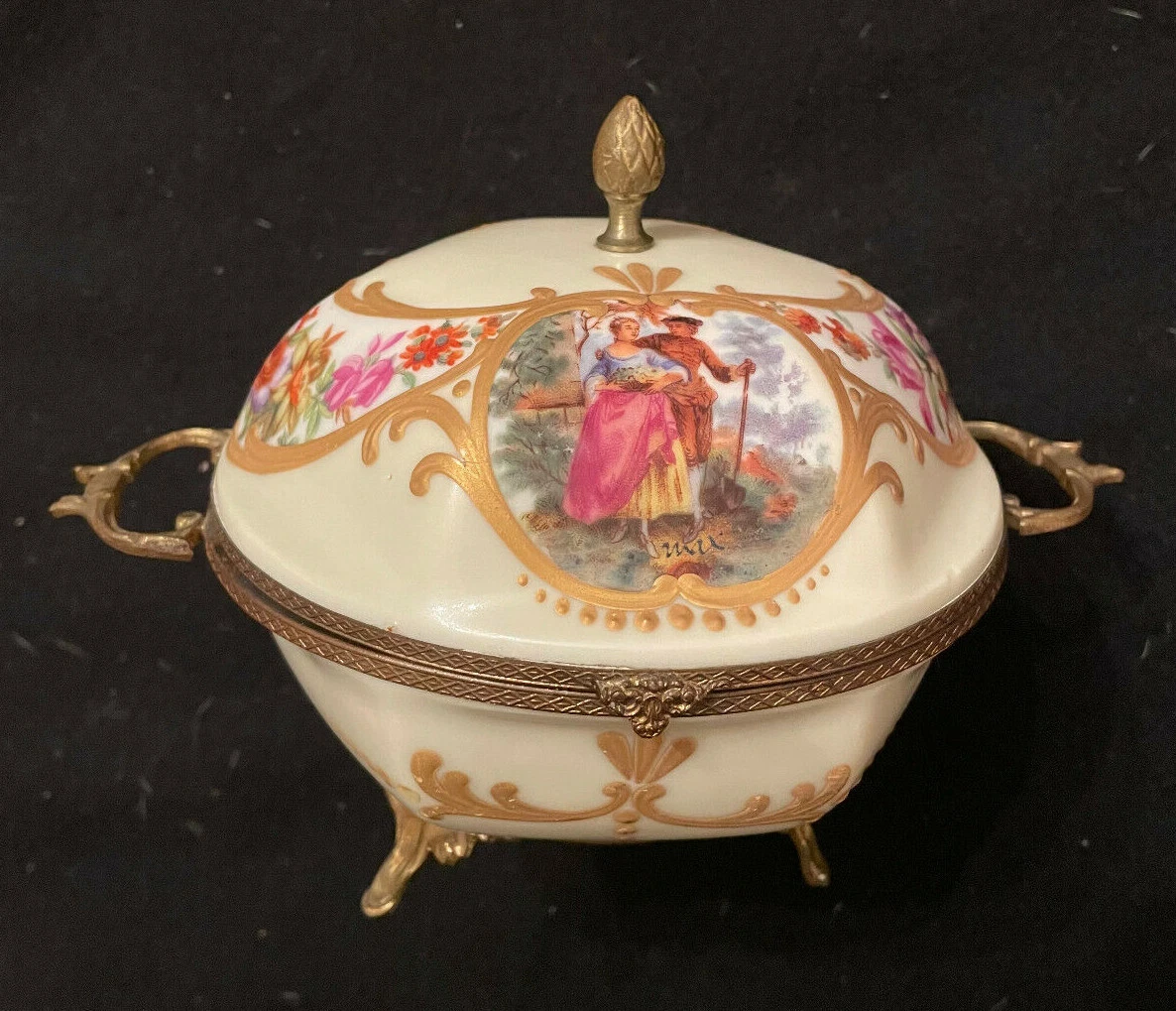 Antique hand shop painted porcelain jewelry