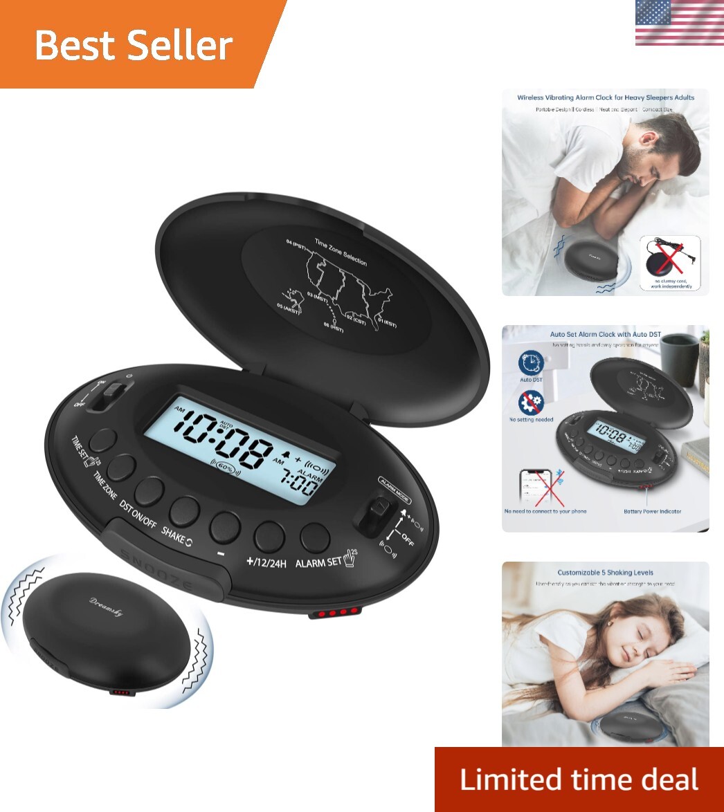 Compact Bed Shaker Alarm Clock for Hearing Impaired - Wireless & User-Friendly