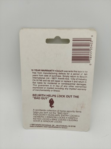 Belwith 1 9/16" Steel Padlock #3403, Brass 4-Pin Tumbler, NOS 1984, NEW & SEALED - Picture 2 of 3