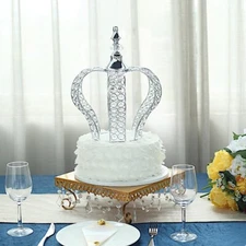 14-Inch tall Crystal Beaded Metal Crown Cake Topper Wedding Party Decorations