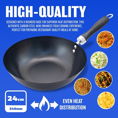 24CM ANTIHAFT WOK MIT BACKGRIFF KOCHEN RÜHREN BRATEN NUDELN BRATPFANNE