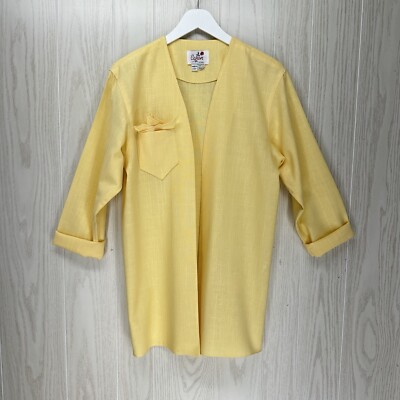 Caron Chicago Jacket Blazer Womens 10 Yellow Open Front Roll Up Sleeves Pocket