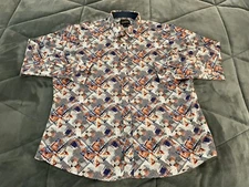 Cremiex Multi-Color Abstract L/S Mens Snap Shirt Size 2XL 100% Cotton