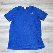 Hollister Shirt Men's Medium Blue Short Sleeve Crew Embroidered Essential EUC