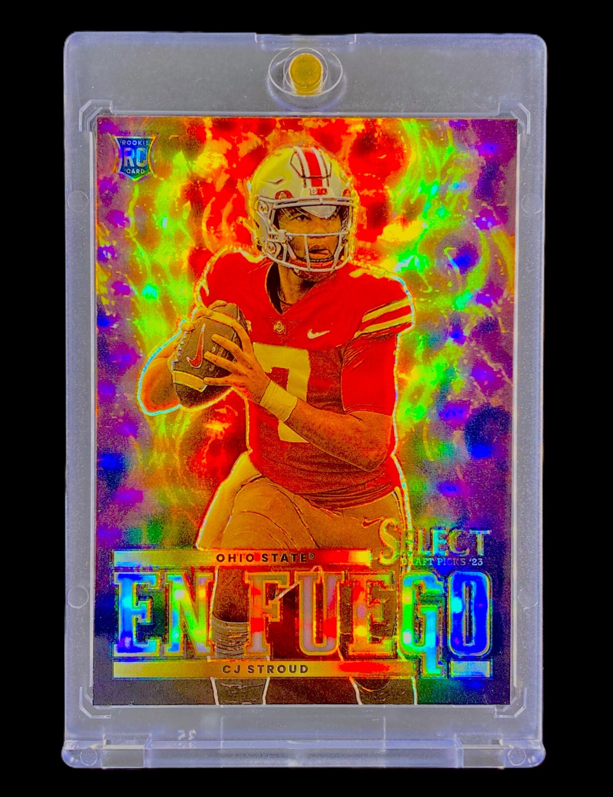 CJ STROUD ROOKIE REFRACTOR RARE FIRE SP Insert Holo Prizm Parallel - OHIO STATE