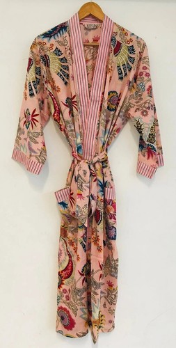 Stampa floreale stampa indiana cotone kimono abito da notte donna abito abito maxi - Foto 2 di 5