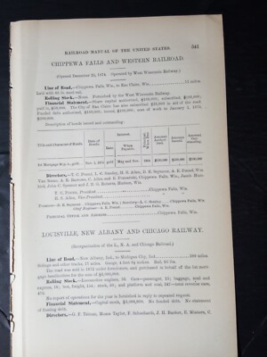 #ad 1876 original train report CHIPPEWA FALLS WESTERN RAILROAD Eau Claire Wisconsin $8.95