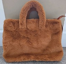 Borsa a tracolla donna peluche pelliccia sintetica marrone caramello borsetta tote bag grande